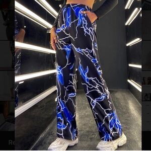 Women's Black and Blue Lightning Print Pants